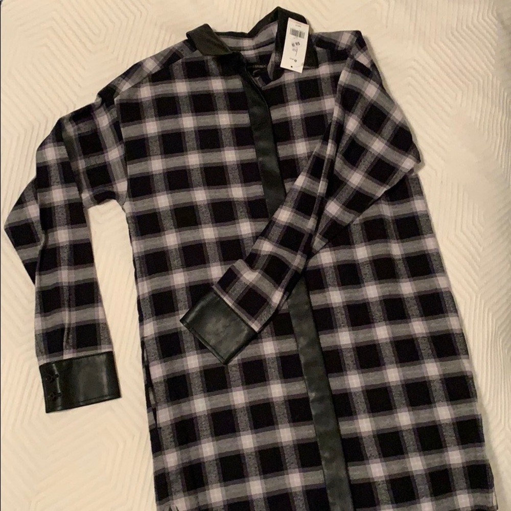 BananaRepublic Flannel Shirt Dress w/ Leather Trim